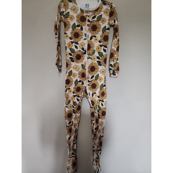 Lot Children's Place PJ 5T Footed Sleepers Pajamas Sunflowers Floral EUC - Picture 2 of 10